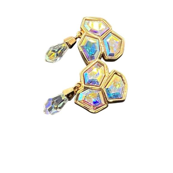 Swarovski Swan Vintage Aurora Borealis Crystal Dangle Chandelier Stud Earrings - Picture 11 of 11
